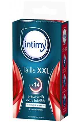 INTIMY - Préservatifs taille XXL, x14 - Préservatifs Extra Large Lubrifiés Avec Réservoir - Surface Lisse - Latex de Qualité 