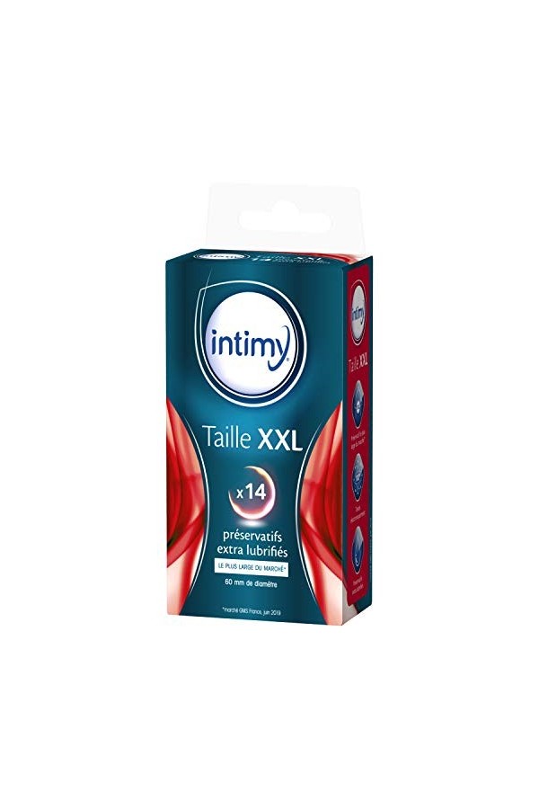 INTIMY - Préservatifs taille XXL, x14 - Préservatifs Extra Large Lubrifiés Avec Réservoir - Surface Lisse - Latex de Qualité