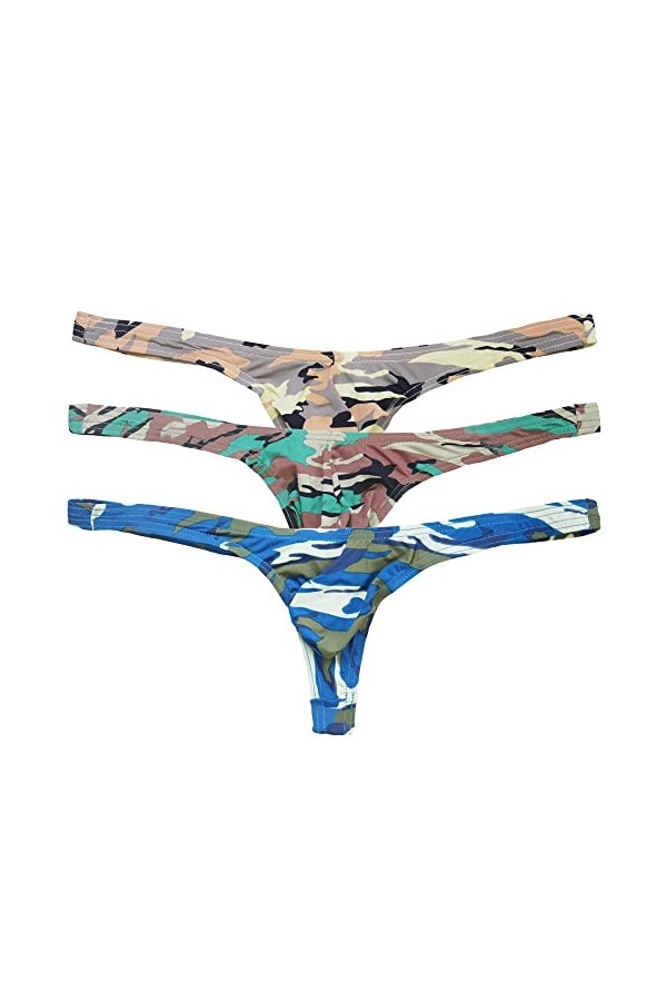 YUFEIDA Homme String Slips Sexy Tangas pour Homme Motif Camouflage Taille Basse Confort Culotte Bikini Briefs Lot
