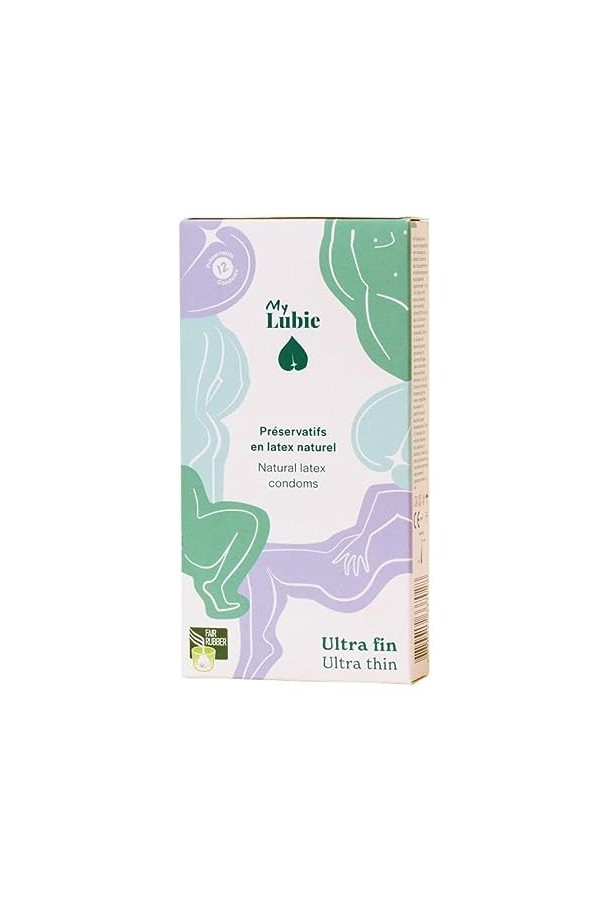 MY LUBIE - 12 Préservatifs Ultra Fins - Lubrifiés, Vegan, Équitable et Sains - Taille Standard 53mm - Sensations Naturelles e