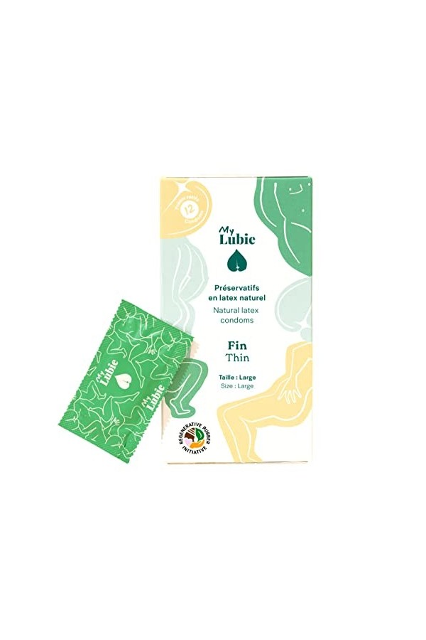 MY LUBIE - 12 Préservatifs Ultra Fins - Lubrifiés, Vegan, Équitable et Sains - Taille Standard 53mm - Sensations Naturelles e