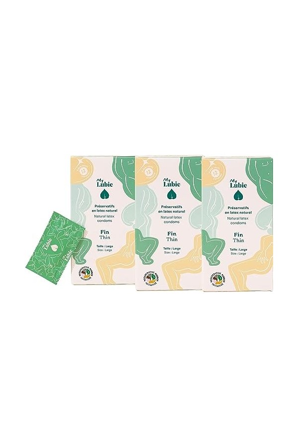 MY LUBIE - 12 Préservatifs Ultra Fins - Lubrifiés, Vegan, Équitable et Sains - Taille Standard 53mm - Sensations Naturelles e