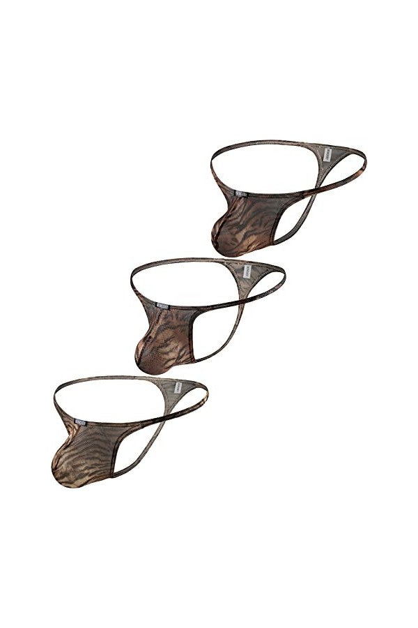 iKingsky Hommes Strings Strings Sexy Taille Basse Renflement Sous-vêtements Y-Back Tanga Sous-vêtements pour Hommes, Lot de 3