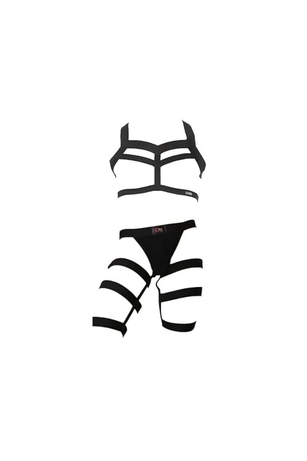 Hommes élastique Harnais Sexy Sangle Harnais Ceinture Body Tops Haut et Short String Lingeries Ensembles Gay Pyjama Color:Whi