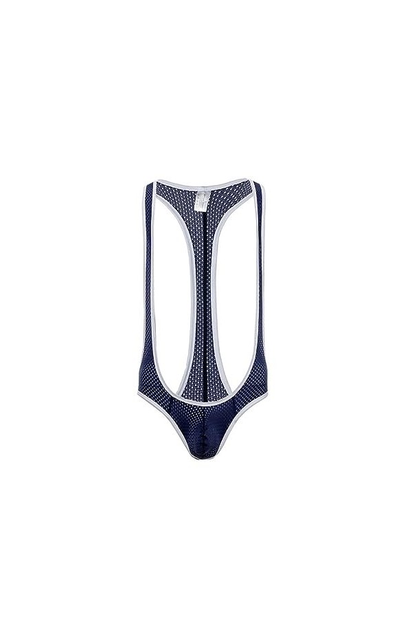 WSZJLN Lingerie Sexy Maille Body Hommes Jockstrap Dos Nu Une Pièce Lutte Singlet Body Costume Slip Mankini-Violet-M