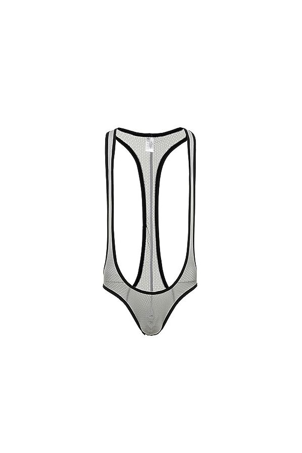 WSZJLN Lingerie Sexy Maille Body Hommes Jockstrap Dos Nu Une Pièce Lutte Singlet Body Costume Slip Mankini-Violet-M