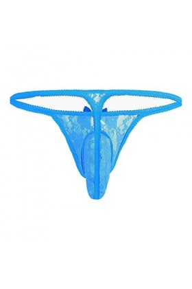 BIISDOST Hommes élégants Hommes G-String sous-vêtements Dentelle Motif T-Back Hommes Shorts Nuisette Bleu Nuit Blue, XL 
