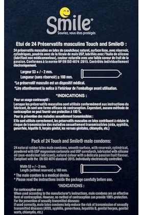 SMILE Préservatifs TOUCH x24 - Le fin pour plus de sensation, toucher irrésistible - Boîte de 24 préservatifs masculins