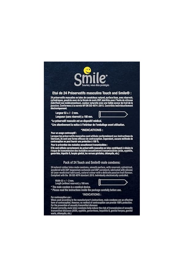 SMILE Préservatifs TOUCH x24 - Le fin pour plus de sensation, toucher irrésistible - Boîte de 24 préservatifs masculins