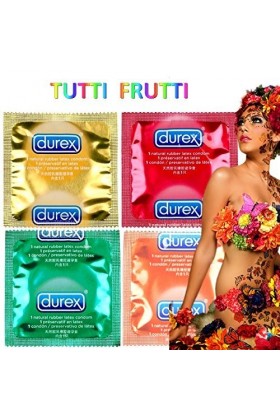Lot de 16 préservatifs assortis DUREX Pleasurefruits ❤ Panier Gourmand TUTTI FRUTTI ❤ Colorés & Parfumés : Orange - Banane - 