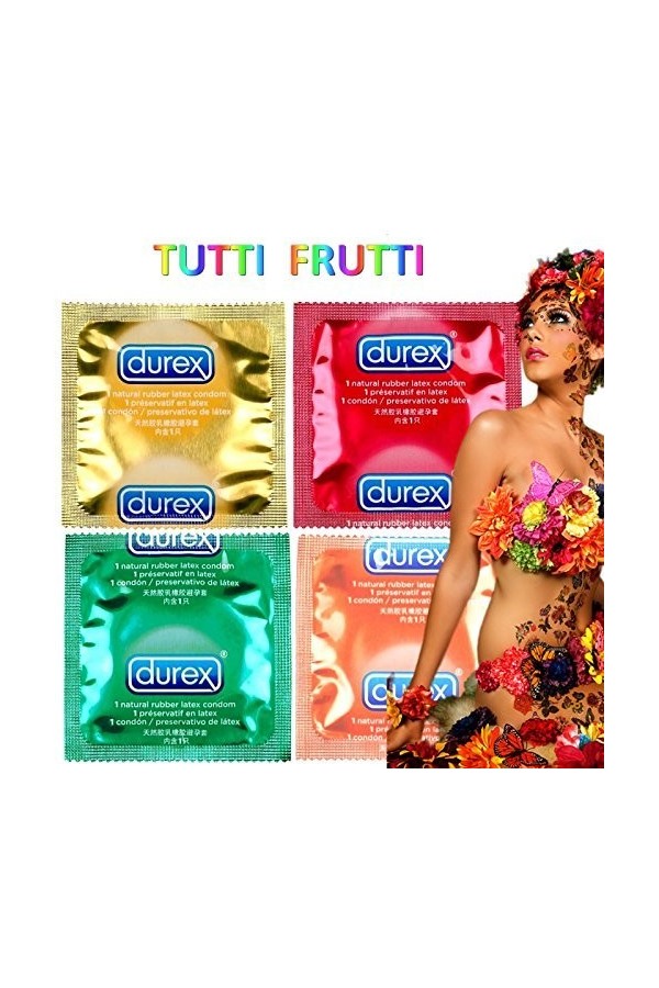 Lot de 16 préservatifs assortis DUREX Pleasurefruits ❤ Panier Gourmand TUTTI FRUTTI ❤ Colorés & Parfumés : Orange - Banane -