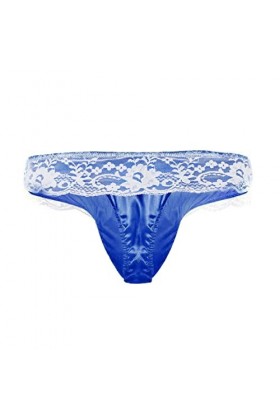 BIISDOST Bikini Culotte Strings Briefs sous-vêtements Dentelle pour Hommes Brillants Lingerie Sexy en Cuir Blue, L 