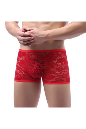 Générique Boxer Homme String Dentelle pour Homme Boxer en Dentelle tricotée Taille Basse Respirante Sexy de Couleur Unie pour