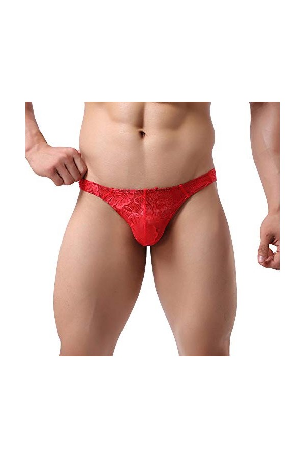 Générique Lingerie Homme Sexy Hot Slips Bas Transparent Dentelle Sexy air sous-vêtements Maillage de Taille Transparent Sexy 