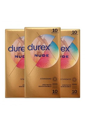 Durex NUDE - 30 Préservatifs pour Homme - Ultra Fins - Sensation Peau Contre Peau - Lot de 3 x 10 pièces