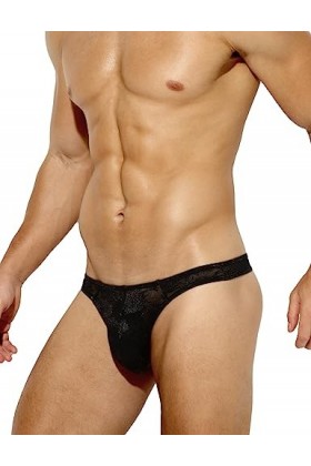 Arjen Kroos Homme String Sexy Thong Tanga Respirant Slips sous-vêtement Dentelles Florales,36-38,A1-noir