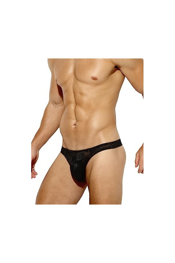 Arjen Kroos Homme String Sexy Thong Tanga Respirant Slips sous-vêtement Dentelles Florales,36-38,A1-noir