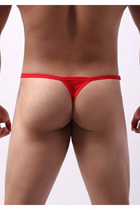 FEOYA- Homme Thong Sexy Évider Ice Silk Briefs Taille Basse Ajustable G-String Jockstrap String Tanga Pouch T-Back Mini Slip 