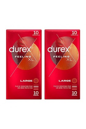 Durex - Lot de 20 Préservatifs Feeling Extra XL - Fins, Extra Large & Extra Lubrifiés - 2x10 pièces 20 Préservatifs 