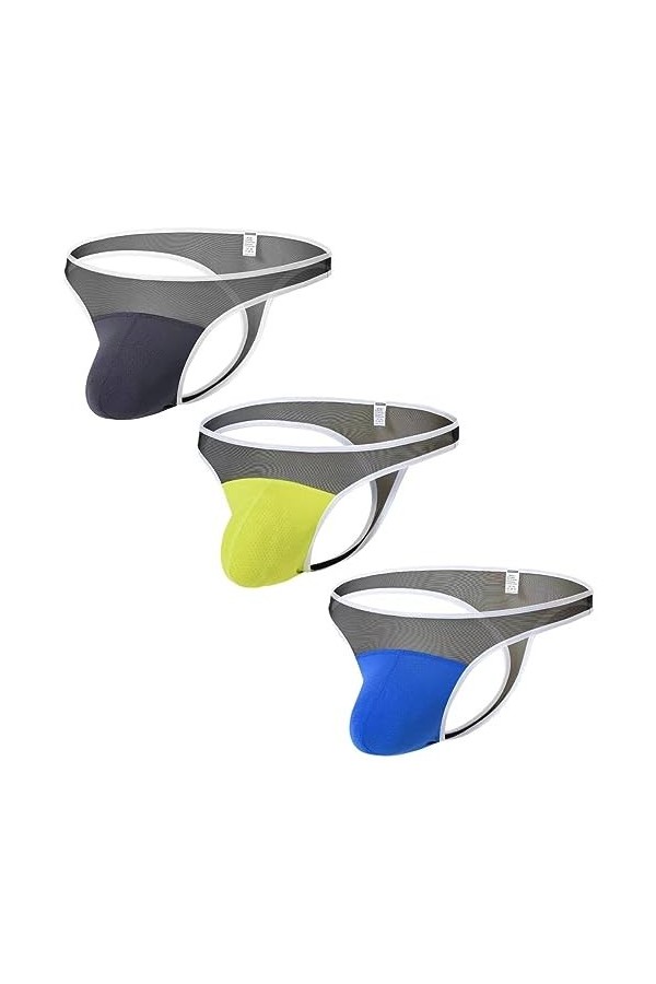 BIATWOWR Sous-vêtements sexy pour homme - String avant bombé - Poche renforcée - String et cordes G - Lot de sous-vêtements p