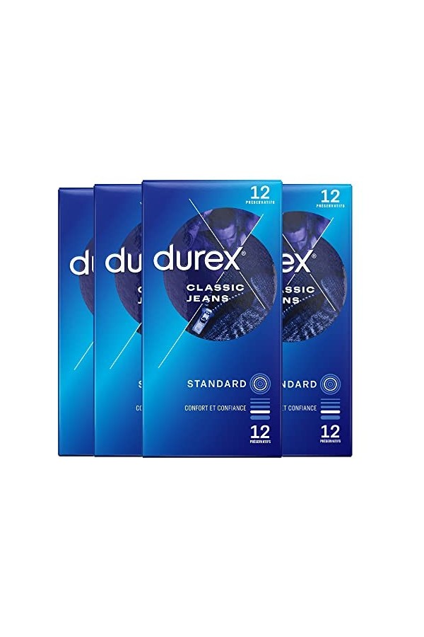 Durex - Lot de 48 Préservatifs Classic Jean - Confort et Extra Lubrifié
