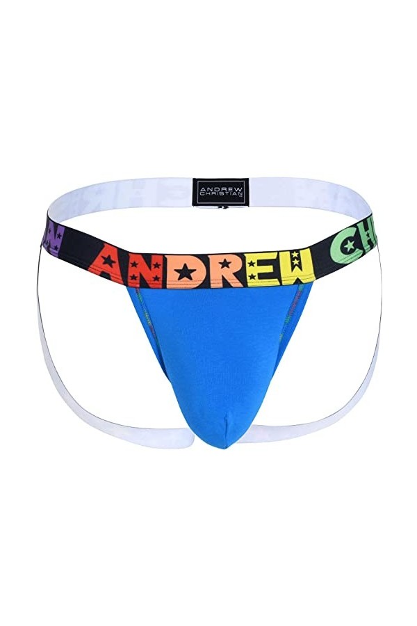 Andrew Christian Almost Naked Pride Cotton Jock Bleu - Taille S - Jock Strap Strings sous-vêtement Homme