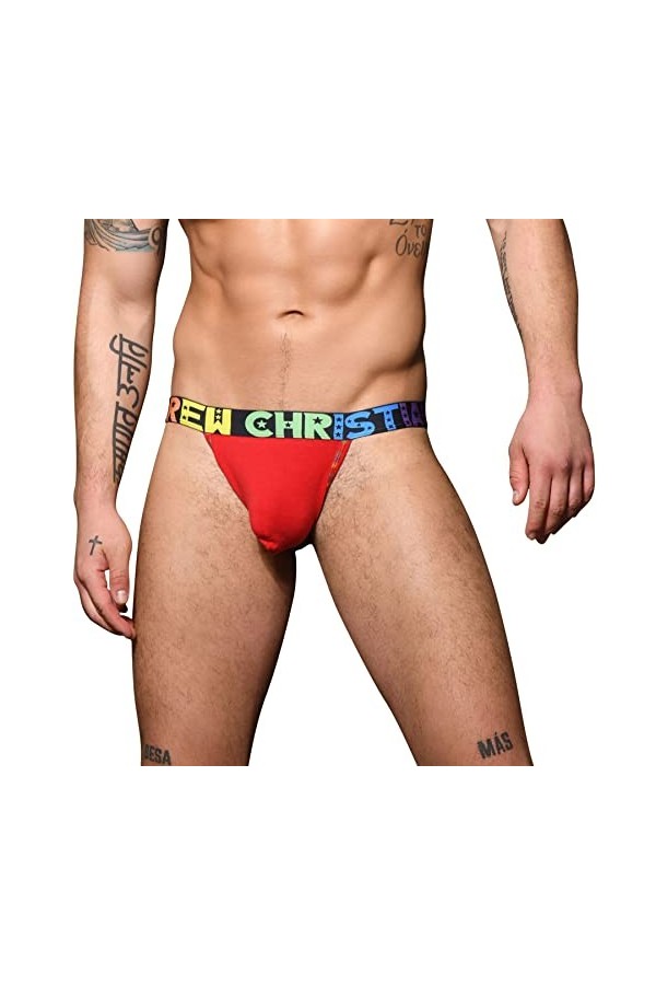 Andrew Christian Almost Naked Pride Cotton Jock Rouge - Taille XL - Jock Strap Strings sous-vêtement Homme
