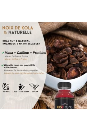KISS KONG - boisson tonique pour Homme - Noix de Kola + Maca + Gingembre, Cafeine, Proteine - vigueur + energie - 100% nature