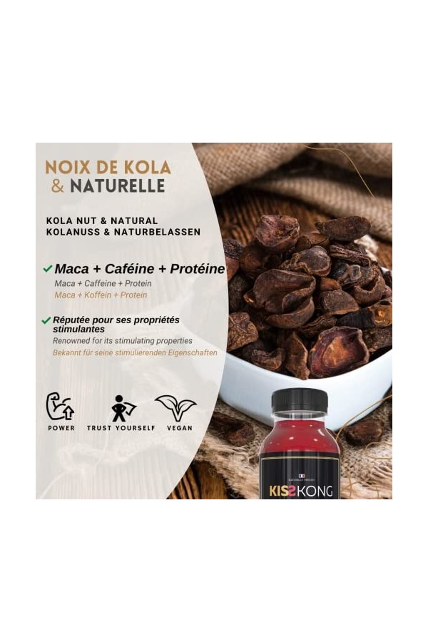 KISS KONG - boisson tonique pour Homme - Noix de Kola + Maca + Gingembre, Cafeine, Proteine - vigueur + energie - 100% nature