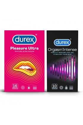 DUREX - Lot de 2 boîtes de Préservatifs - Pleasure Ultra x16 et OrgasmIntense x10
