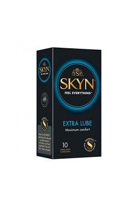 SKYN Extra Lube: Boite de 10 Préservatifs Sans Latex SKYNFEEL pour Homme | Extra Lubrifiés, Fins, Forme Droite et Lisse | Tai