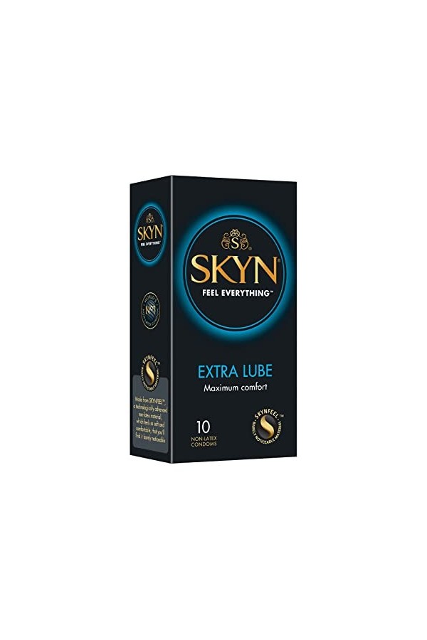 SKYN Extra Lube: Boite de 10 Préservatifs Sans Latex SKYNFEEL pour Homme | Extra Lubrifiés, Fins, Forme Droite et Lisse | Tai