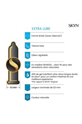 SKYN Extra Lube: Boite de 10 Préservatifs Sans Latex SKYNFEEL pour Homme | Extra Lubrifiés, Fins, Forme Droite et Lisse | Tai