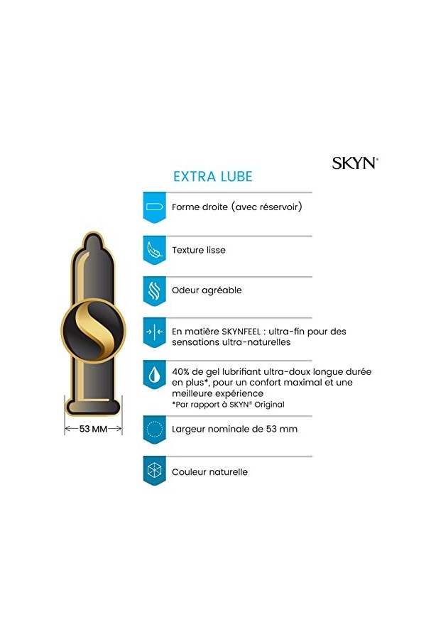 SKYN Extra Lube: Boite de 10 Préservatifs Sans Latex SKYNFEEL pour Homme | Extra Lubrifiés, Fins, Forme Droite et Lisse | Tai