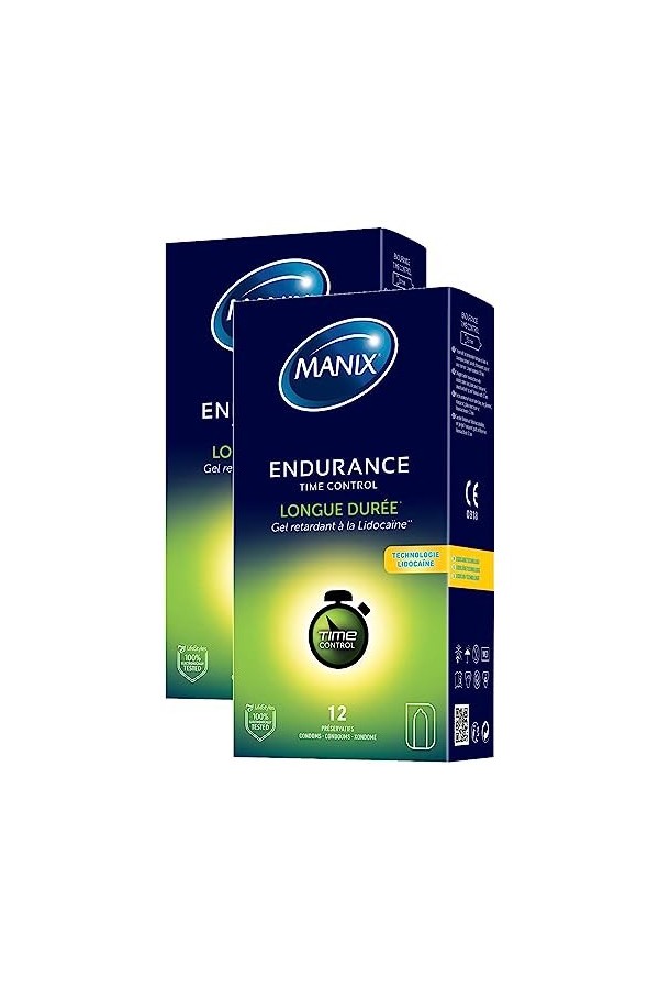MANIX Lot de 2 boîtes de 12 Préservatifs retardants ENDURANCE TIME CONTROL