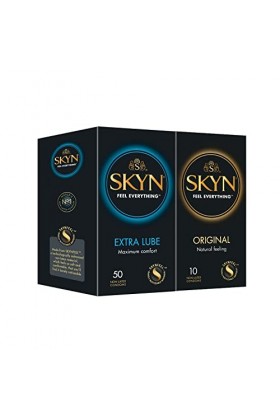 SKYN Lot de 60 Préservatifs : 50x Extra Lube Extra Lubrifiés + 10x Original Classique | Pour Homme | Ultra-Fins et Ultra-