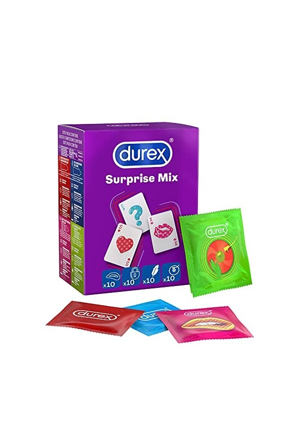 Durex Surprise - Mélange de 40 préservatifs assortis, stimulants pour Elle