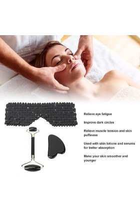 Rouleau De Jade, Ensemble De Massage Gua Sha, Ensemble De Rouleaux De Coussinets Pour les Yeux Jadestone, Réduit les Cernes, 