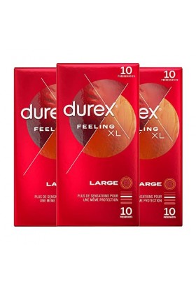 Durex FEELING XL - 10 Préservatifs Fins et Extra Large pour Homme 30 Préservatifs 
