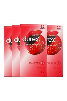 Durex - Lot de 48 Préservatifs Sexy Fraise - Extra Lubrifié Saveur Fraise