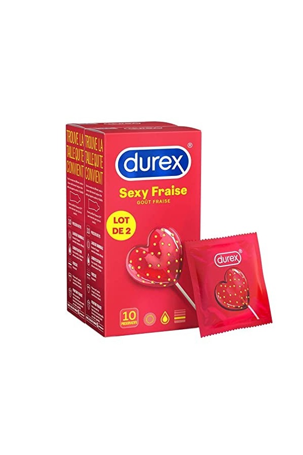Durex - Préservatifs Sexy Fraise - 10 Préservatifs Parfumés 20 Préservatifs 