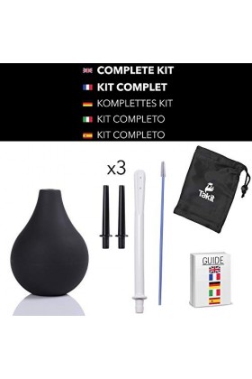 Poire À Lavement Médical Avec Brosse De Nettoyage 225ml - GARANTIE À VIE - 3 Canules - Sac Inclus