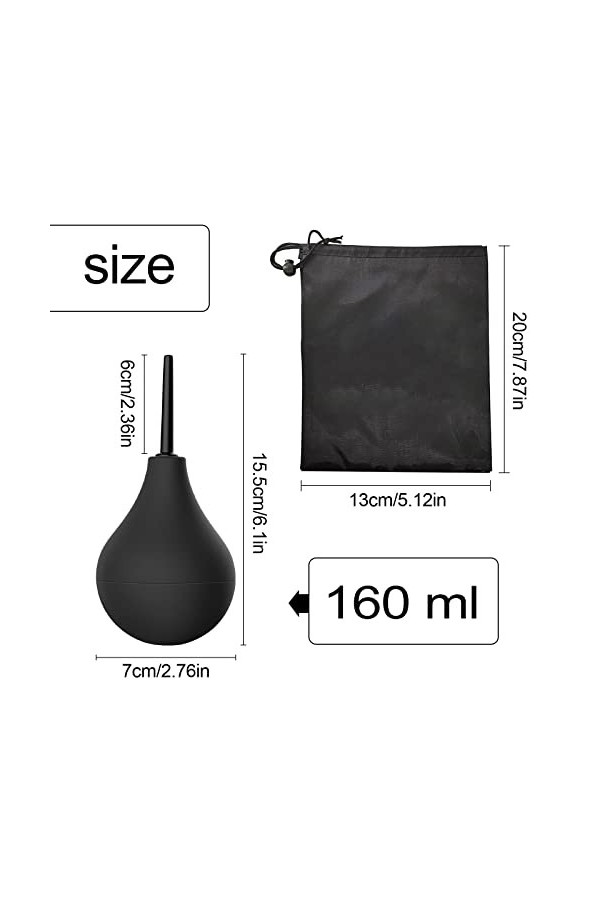 TSHAOUN Poire À Lavement 160 ML En Silicone, Nettoyante Accessoires pour Kit De Douche pour Hommes Et Femmes, Embouts Amovibl