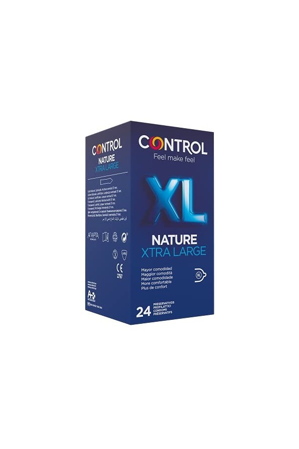 Control Préservatifs Nature XL Boîte Pack Économie 24 préservatifs Taille plus grande, Plus grand confort, Lubrifiés, Sexe sû