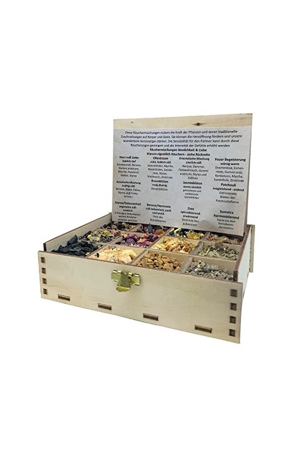 Heilkräuter Manufaktur Boîte de fumage avec 12 variétés de mélange de fumage sensualité et amour 14 x 10 x 4 cm