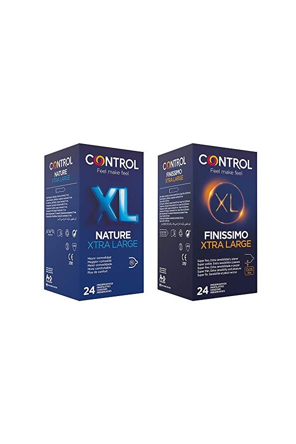 Control Control Condom Kit composé de 1 lot de préservatifs naturels XL 24 pièces et 1 boîte de préservatifs très fin XL 24 p