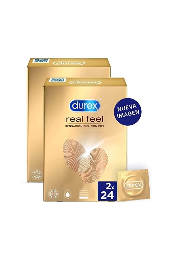 Durex Préservatifs Real Feel - Préservatifs Sensitifs Sans Latex - Duplo Pack 48 unités