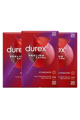 Durex - Lot de 60 Préservatifs Feeling Extra - Fins & Extra Lubrifiés