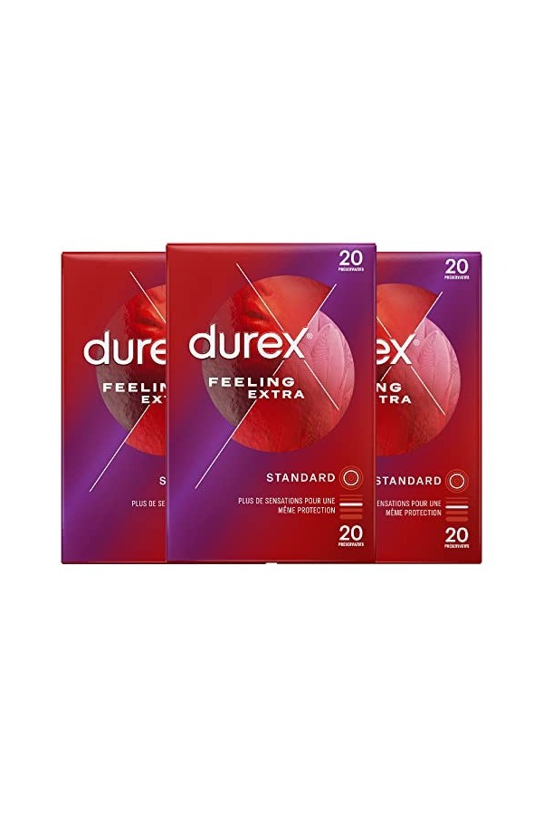 Durex - Lot de 60 Préservatifs Feeling Extra - Fins & Extra Lubrifiés