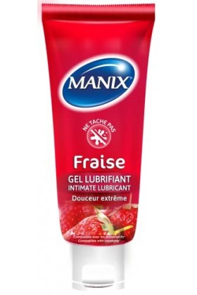 MANIX Fraise : Lubrifiant Intime 80mL Goût Fraise / Comestible / Compatible avec les Préservatifs